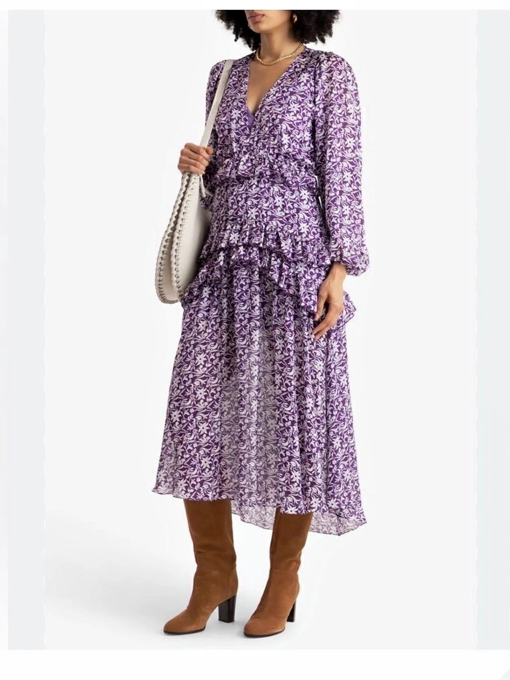 Maje Floral Print Long Dress / MFPRO02848 Purple & White